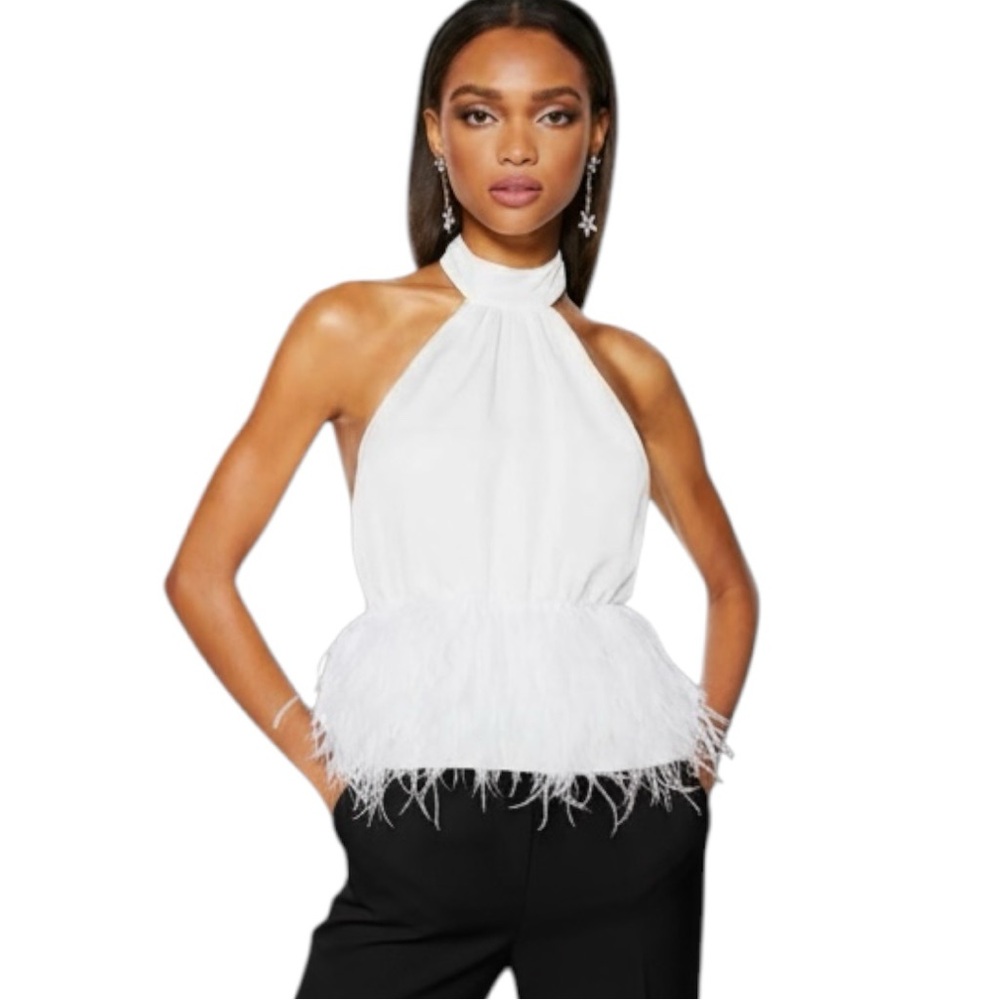 NWT Ramy Brook New York Danni Feather Top in Ivory